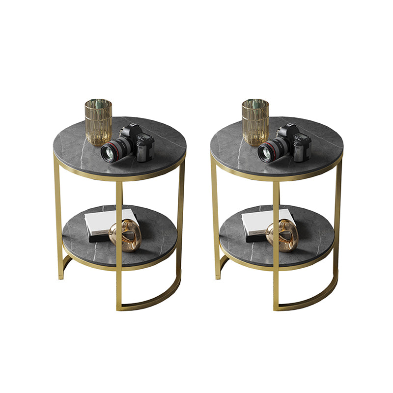Metal Frame Side End Table Round Stone Top Side Table with Shelf