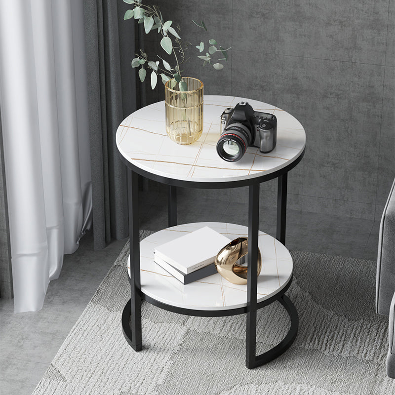Metal Frame Side End Table Round Stone Top Side Table with Shelf