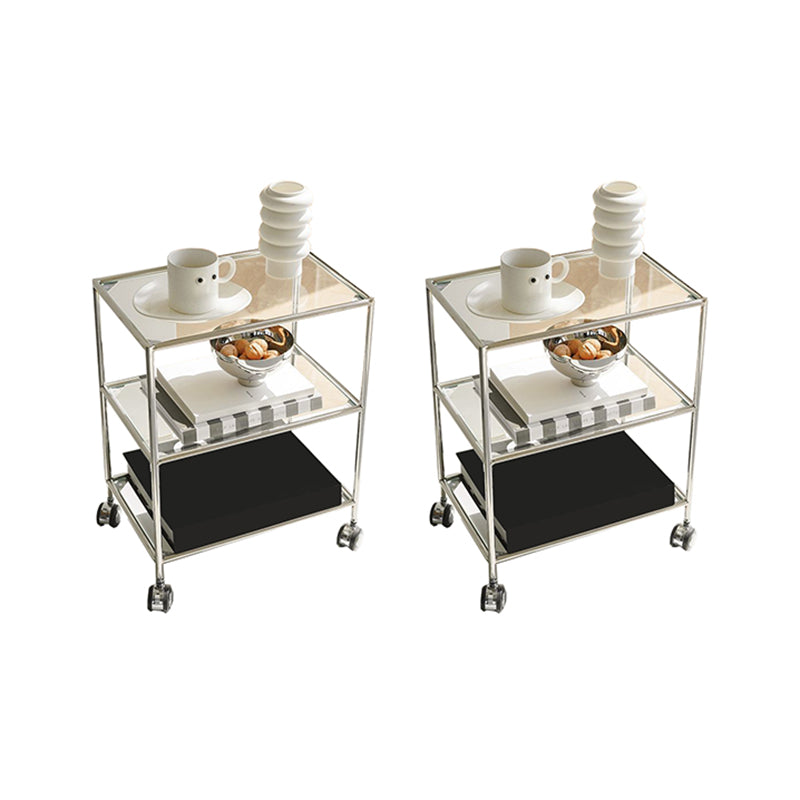 22.44" Tall 4 Legs Side Table with Shelves Modern Metal End Table Stand