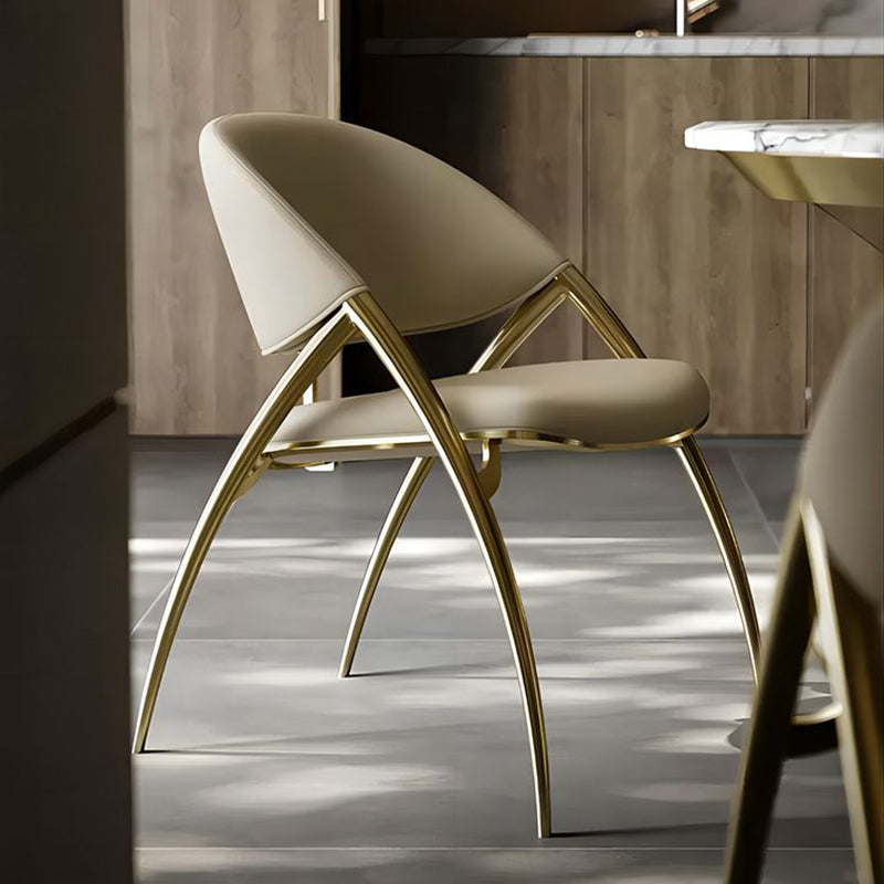 Glam Kitchen Upholstered Side Chair Metal Legs Dining Armless Chair