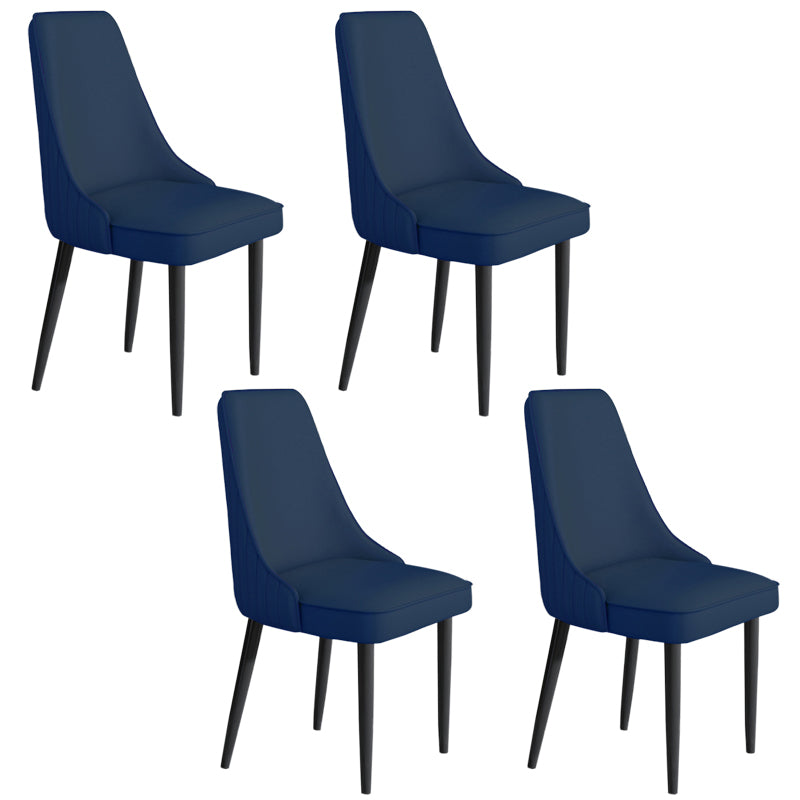 Faux Leather Dining Chairs Modern Parsons Armless Chair with Black Legs