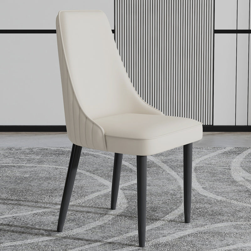 Faux Leather Dining Chairs Modern Parsons Armless Chair with Black Legs