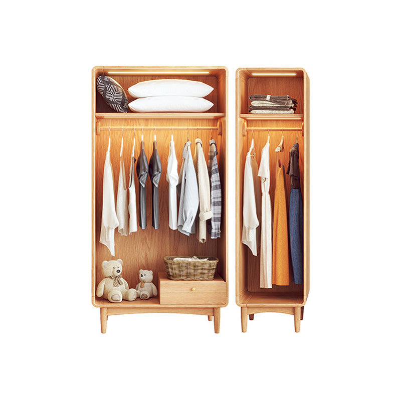 Freestanding Solid Wood Wardrobe Modern Wardrobe with Legs in Natural