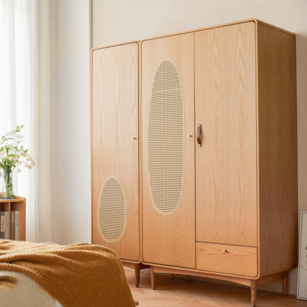 Freestanding Solid Wood Wardrobe Modern Wardrobe with Legs in Natural