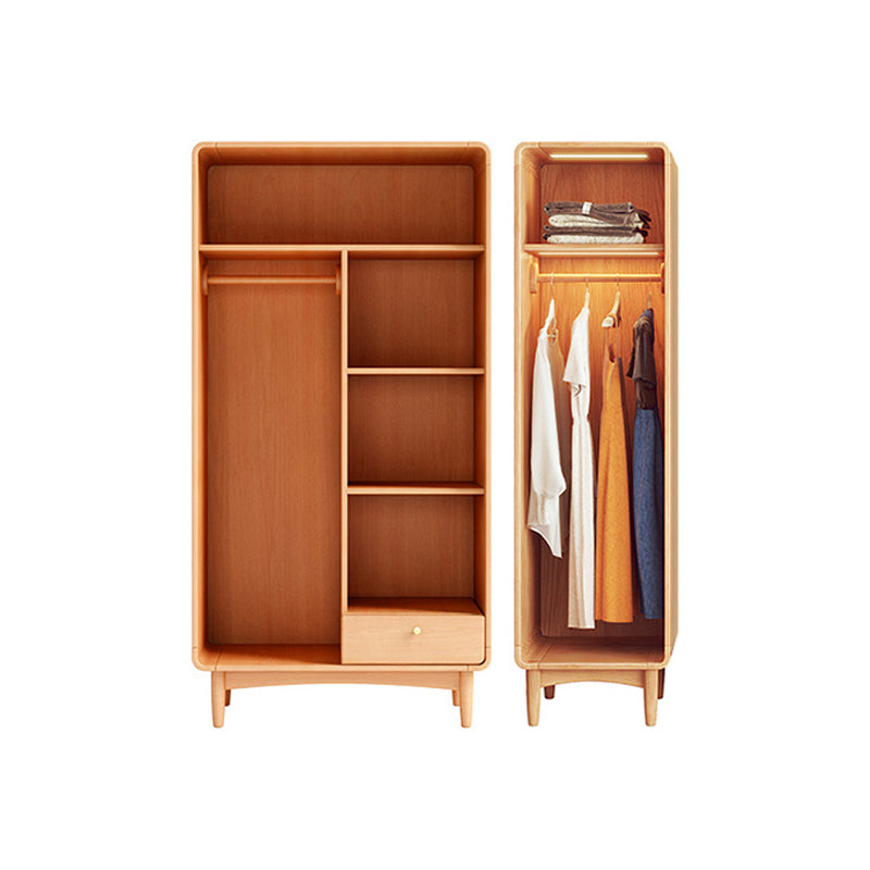 Freestanding Solid Wood Wardrobe Modern Wardrobe with Legs in Natural