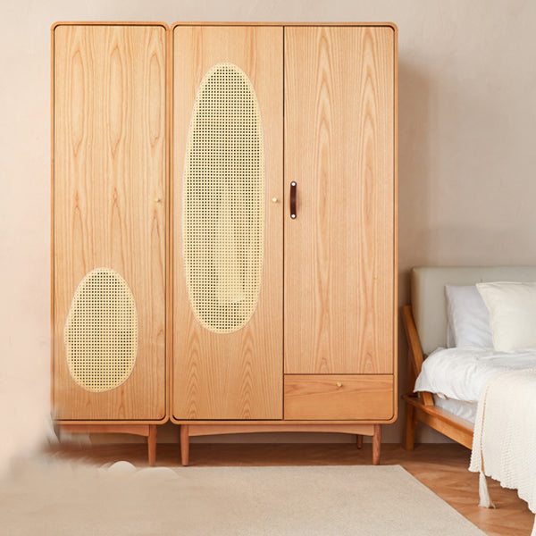 Freestanding Solid Wood Wardrobe Modern Wardrobe with Legs in Natural