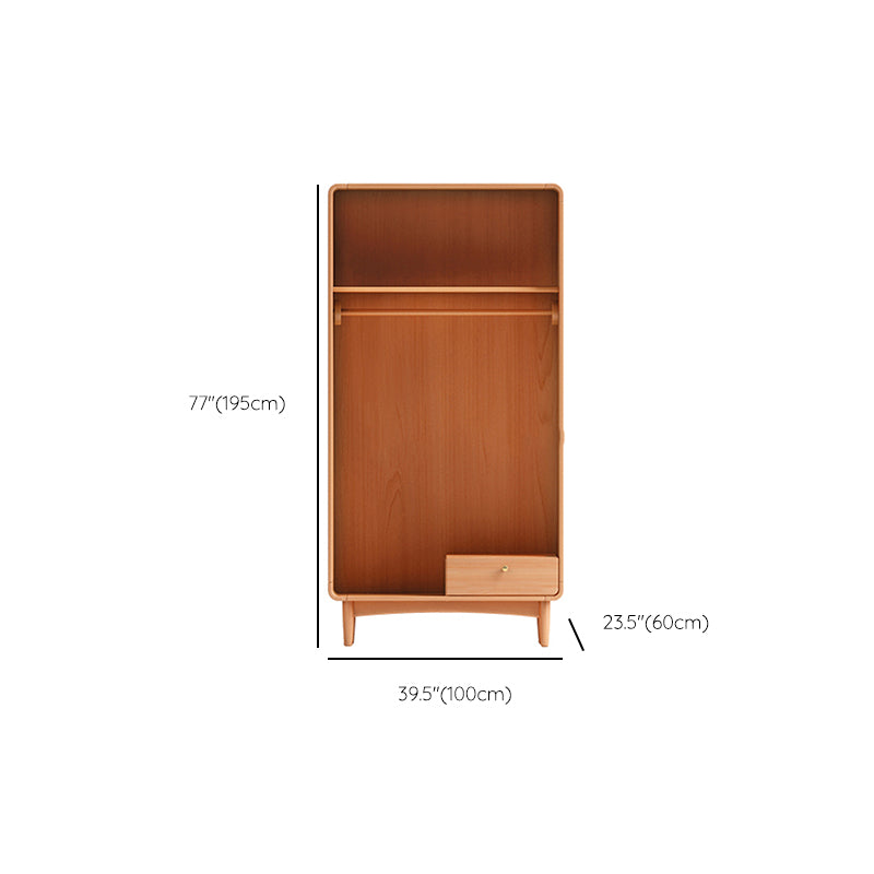 Freestanding Solid Wood Wardrobe Modern Wardrobe with Legs in Natural