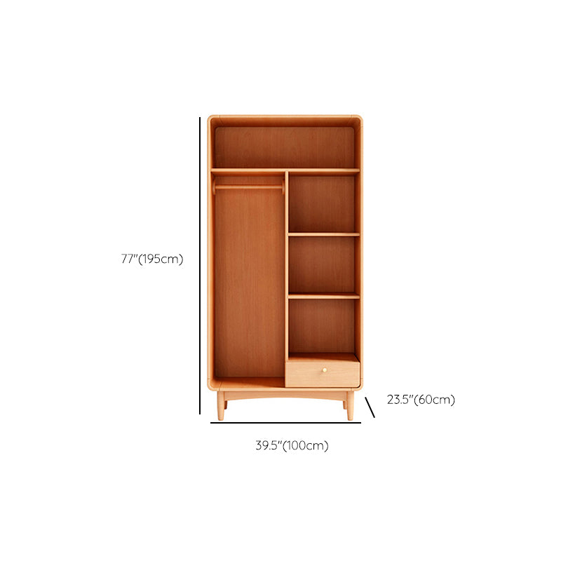 Freestanding Solid Wood Wardrobe Modern Wardrobe with Legs in Natural