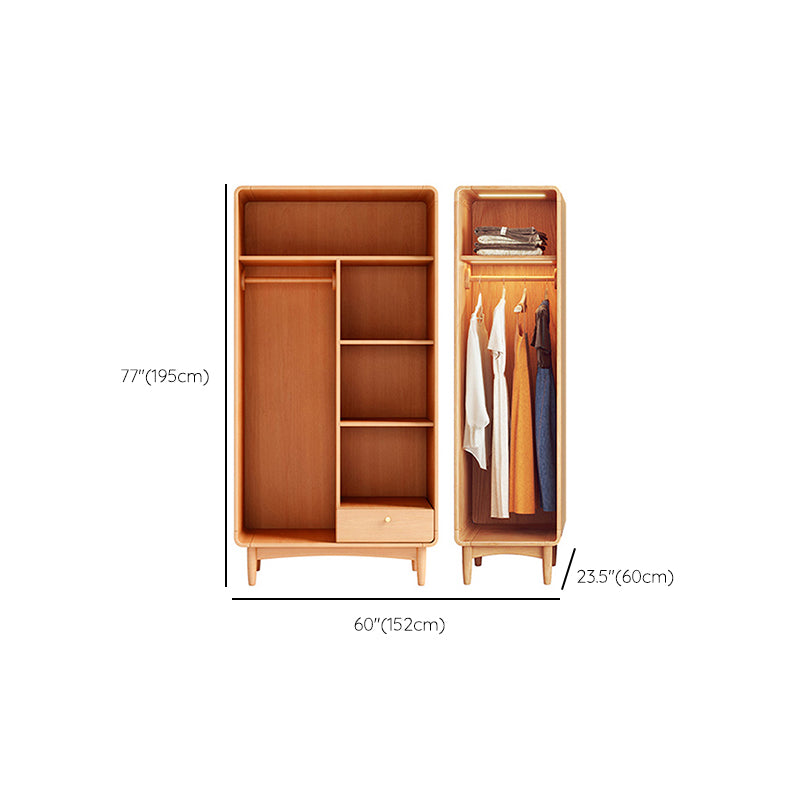 Freestanding Solid Wood Wardrobe Modern Wardrobe with Legs in Natural
