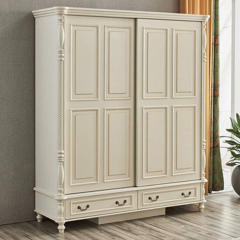 White Wood Freestanding Wardrobe Modern Wardrobe with Solid Wood Legs