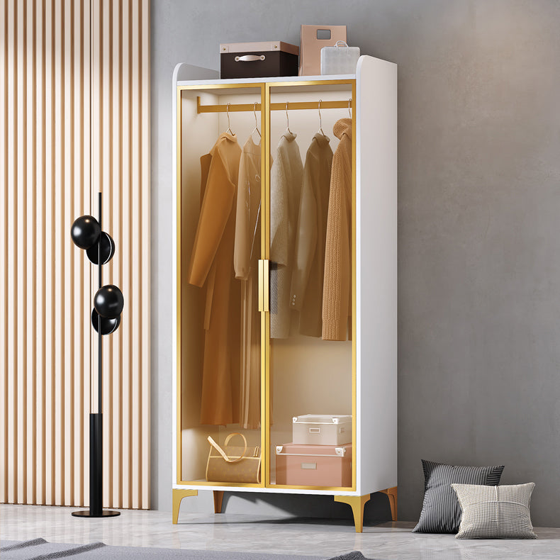 Freestanding Wood Frame Wardrobe Armoire Modern Wardrobe with Tempered Glass Doors
