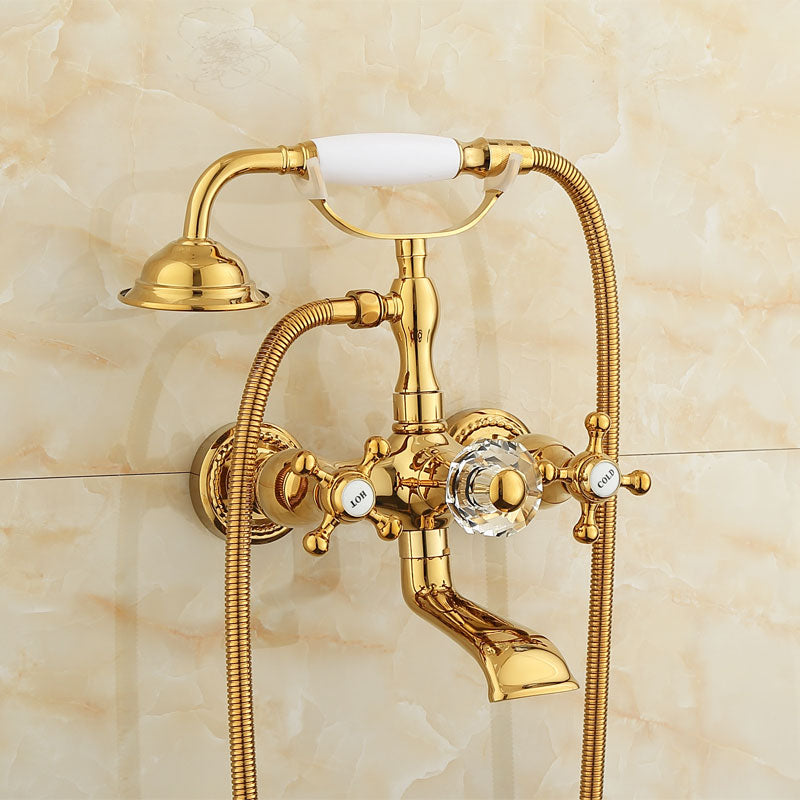 Wall Mounted Shower Arm Shower Faucet Metal Shower System with Slide Bar in Gold