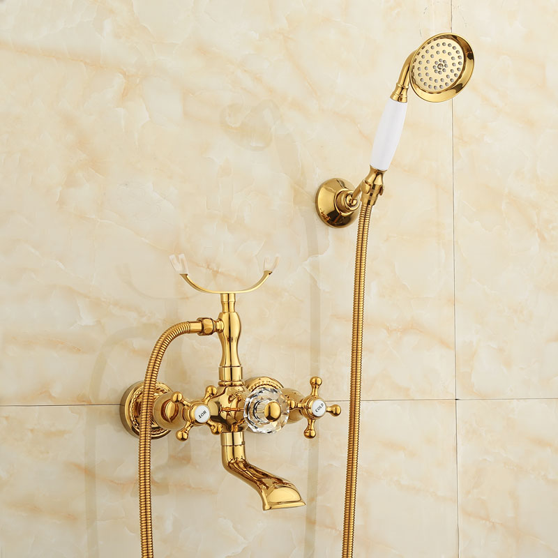 Wall Mounted Shower Arm Shower Faucet Metal Shower System with Slide Bar in Gold