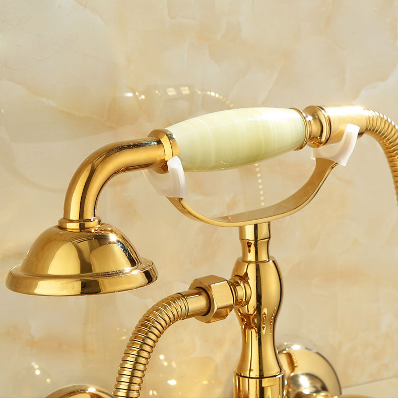 Wall Mounted Shower Arm Shower Faucet Metal Shower System with Slide Bar in Gold