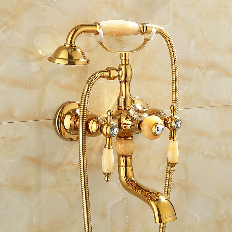 Wall Mounted Shower Arm Shower Faucet Metal Shower System with Slide Bar in Gold