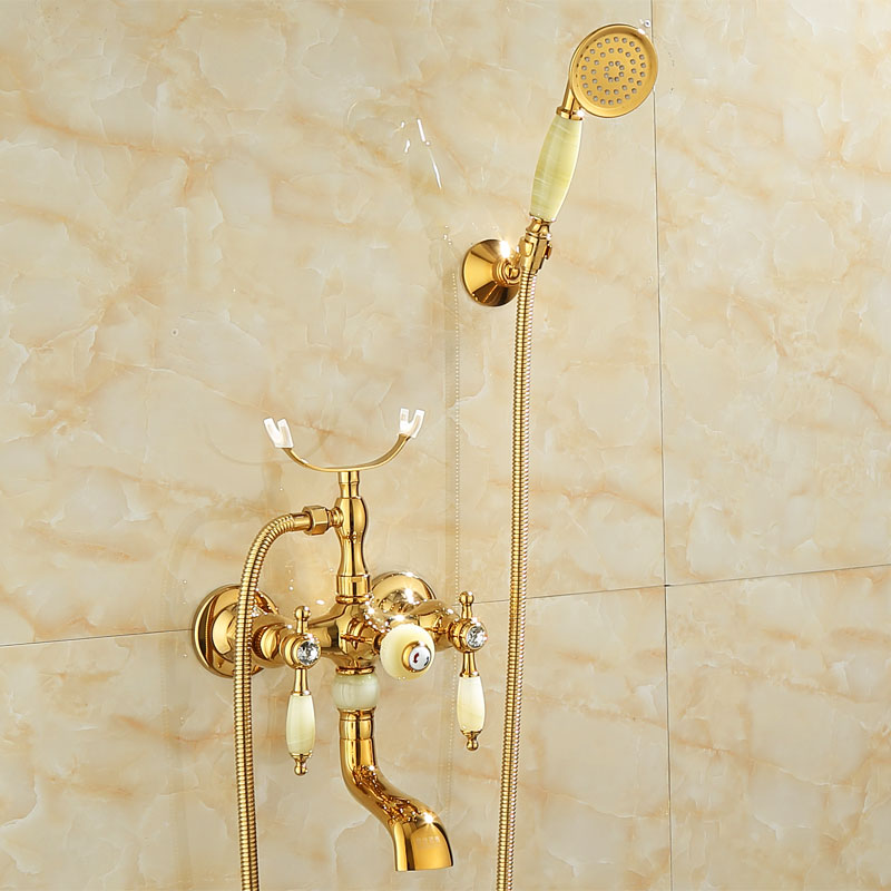 Wall Mounted Shower Arm Shower Faucet Metal Shower System with Slide Bar in Gold