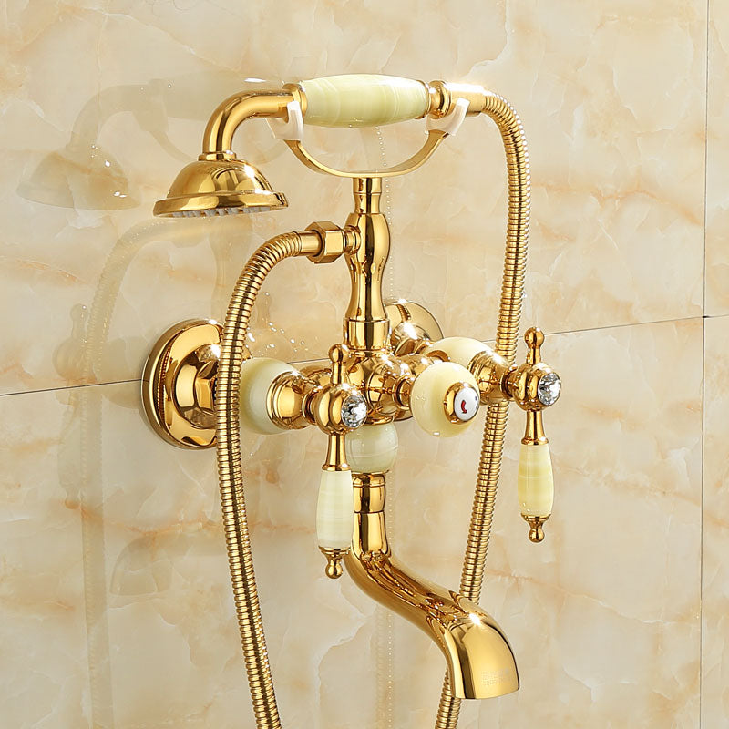Wall Mounted Shower Arm Shower Faucet Metal Shower System with Slide Bar in Gold