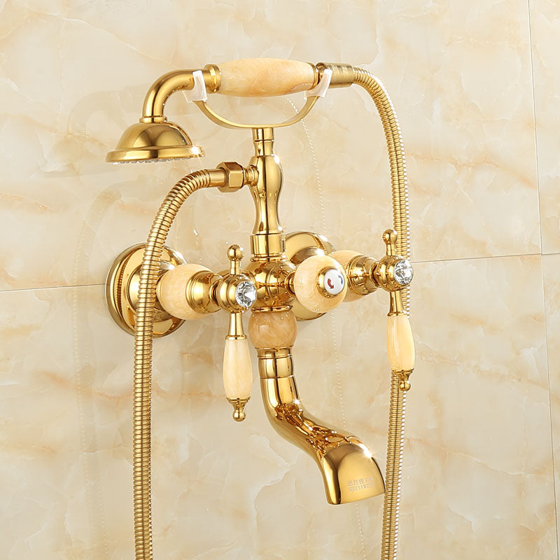 Wall Mounted Shower Arm Shower Faucet Metal Shower System with Slide Bar in Gold
