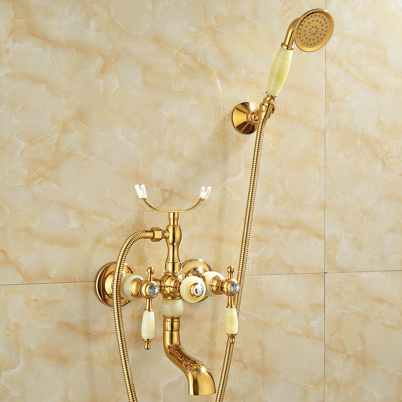 Wall Mounted Shower Arm Shower Faucet Metal Shower System with Slide Bar in Gold