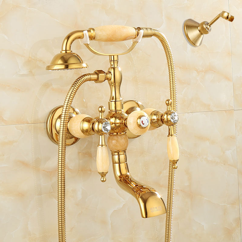 Wall Mounted Shower Arm Shower Faucet Metal Shower System with Slide Bar in Gold