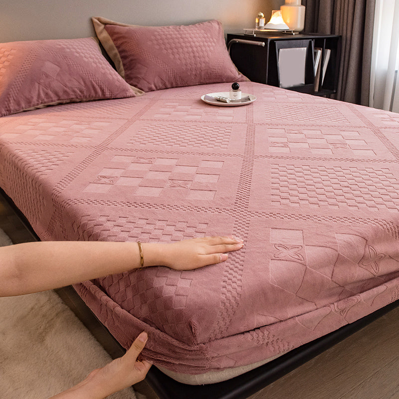 Flannel Bed Sheet Set Modern Solid Elegant Fitted Sheet for Bedroom