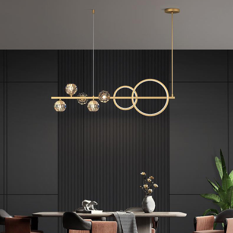 Ball Shape Crystal Island Pendants Modern Style Multi Lights Island Pendant Lights