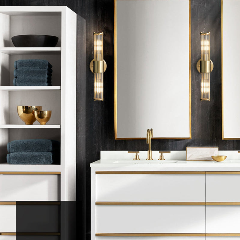 Solid Brass and Glass Bathroom Vanity Lighting 1 / 2 - Light Bath Sconce in Gold