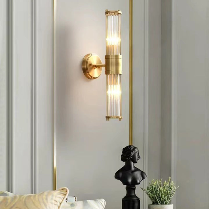 Solid Brass and Glass Bathroom Vanity Lighting 1 / 2 - Light Bath Sconce in Gold