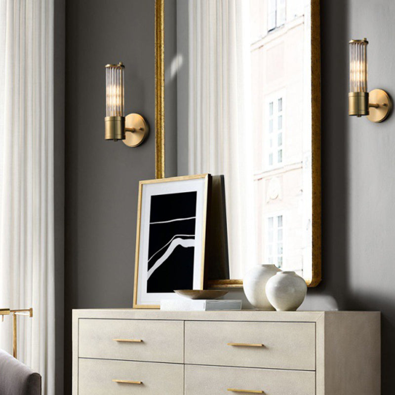 Solid Brass and Glass Bathroom Vanity Lighting 1 / 2 - Light Bath Sconce in Gold