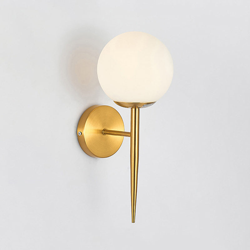Iron and Glass Bath Sconce in Gold Finish Globe Shade Bathroom Vanity Lighting