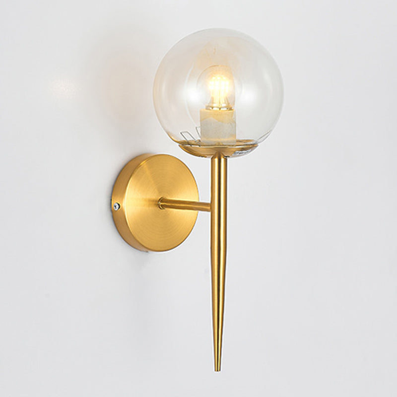 Iron and Glass Bath Sconce in Gold Finish Globe Shade Bathroom Vanity Lighting