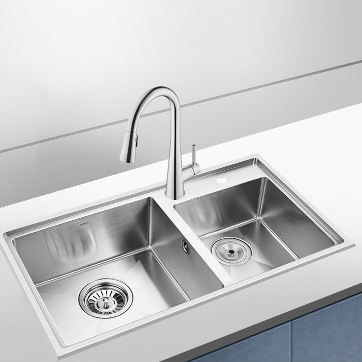 Kitchen Sink Drop-In Stainless Steel Kitchen Double Sink with Drain Assembly
