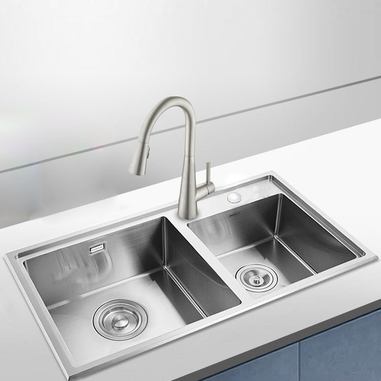 Kitchen Sink Drop-In Stainless Steel Kitchen Double Sink with Drain Assembly