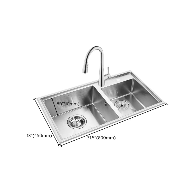 Kitchen Sink Drop-In Stainless Steel Kitchen Double Sink with Drain Assembly