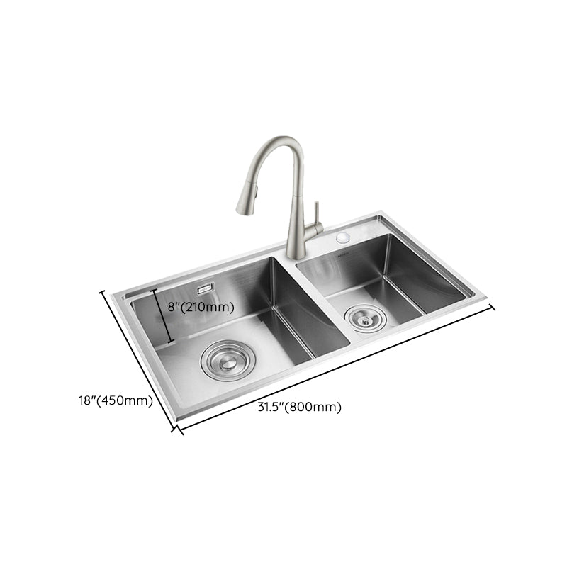 Kitchen Sink Drop-In Stainless Steel Kitchen Double Sink with Drain Assembly