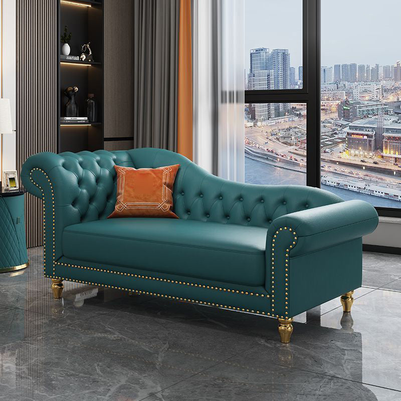 Modern Style Rolled Arms Chaise Living Room Faux Leather Chaise