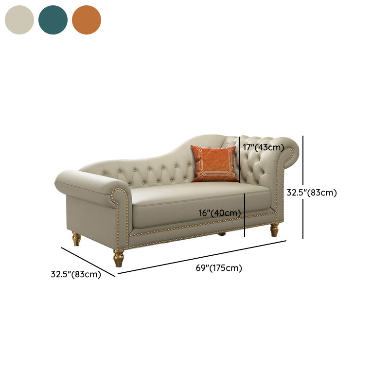 Modern Style Rolled Arms Chaise Living Room Faux Leather Chaise