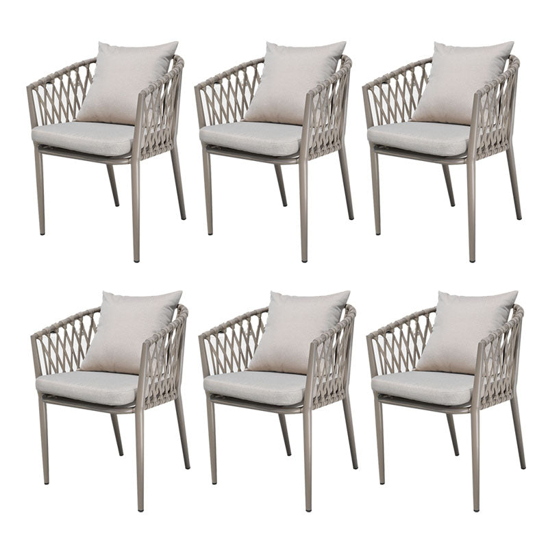 Contemporary Upholstered Outdoor Bistro Chairs Metal Patio Dining Armchair