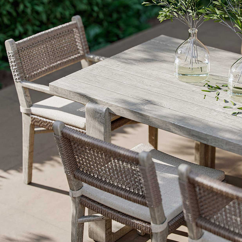 Teak Outdoor Bistro Chair Tropical Dining Set with Rattan Accents