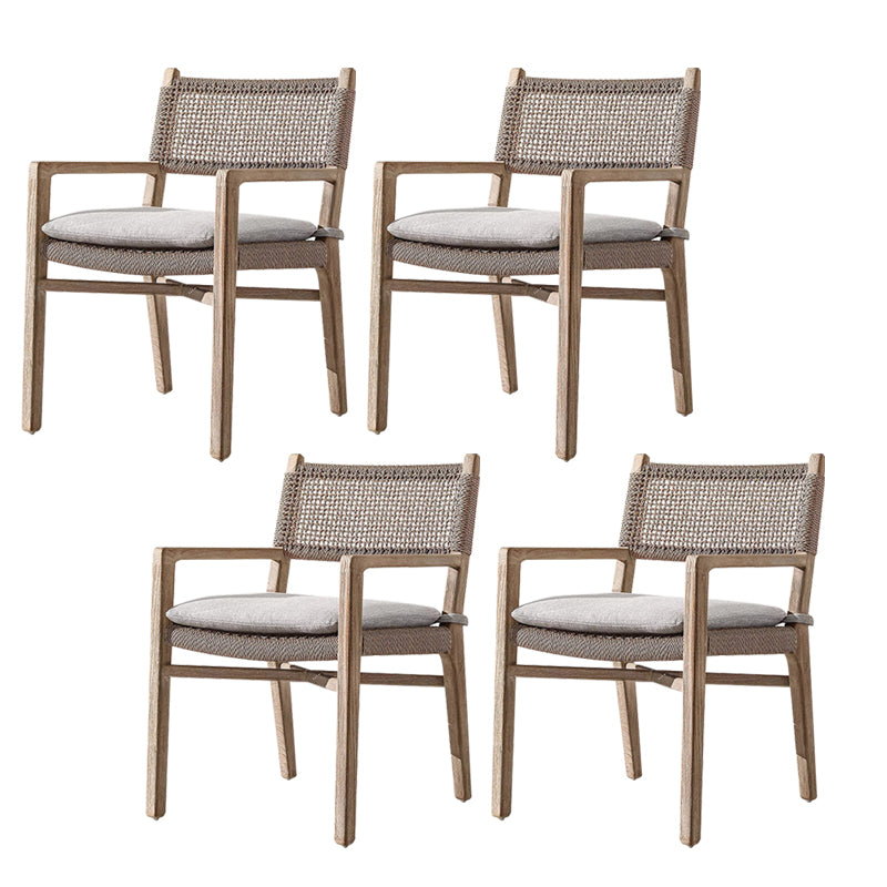 Teak Outdoor Bistro Chair Tropical Dining Set with Rattan Accents