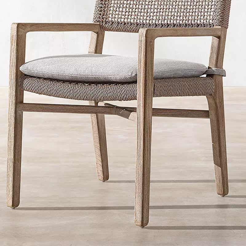 Teak Outdoor Bistro Chair Tropical Dining Set with Rattan Accents