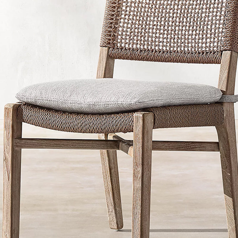 Teak Outdoor Bistro Chair Tropical Dining Set with Rattan Accents