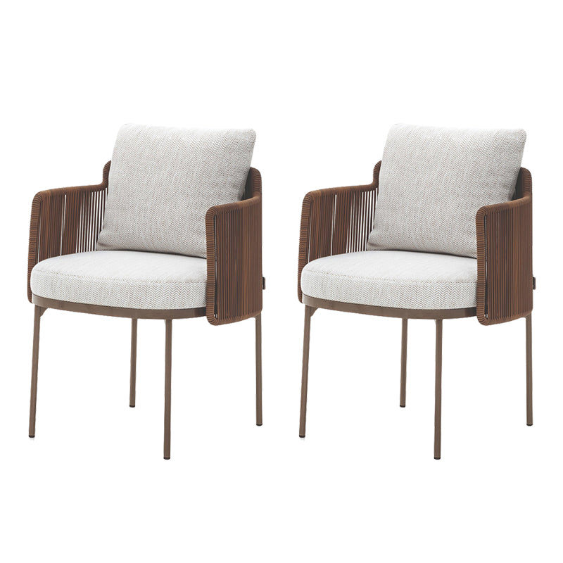 Tropical Upholstered Patio Arm Chair Light Gray Dining Armchair