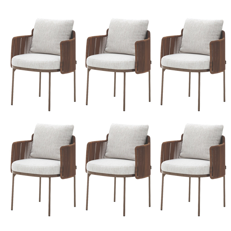 Tropical Upholstered Patio Arm Chair Light Gray Dining Armchair