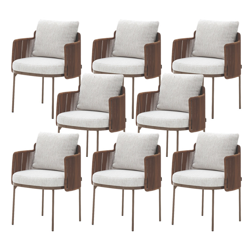 Tropical Upholstered Patio Arm Chair Light Gray Dining Armchair