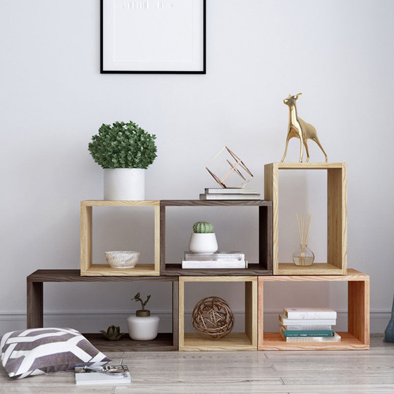 Open Back Cube Bookshelf Solid Wood Contemporary Bookcase for Home