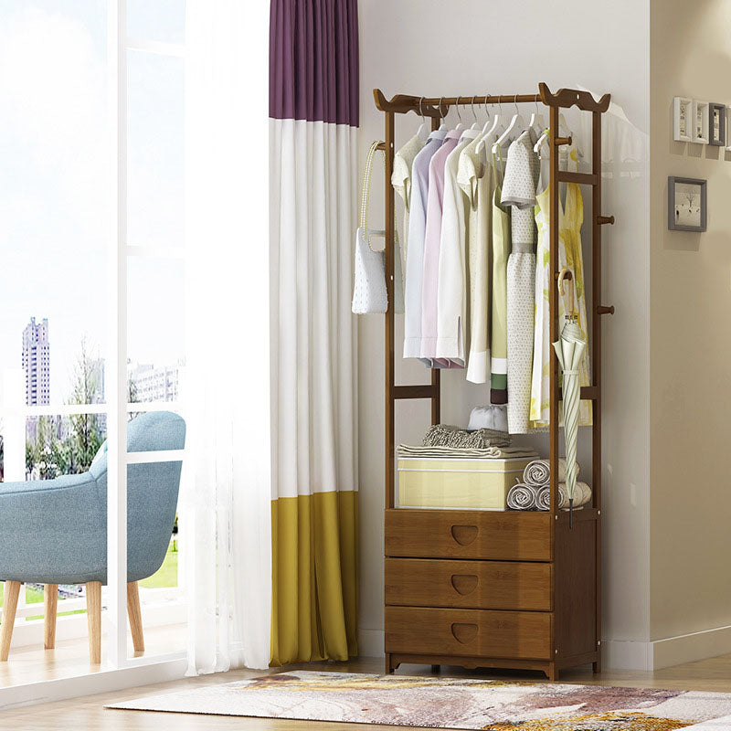 Free Standing Coat Rack Scandinavian Style Wooden Hall Stand with Drawer