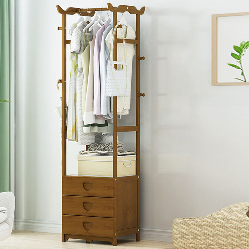 Free Standing Coat Rack Scandinavian Style Wooden Hall Stand with Drawer