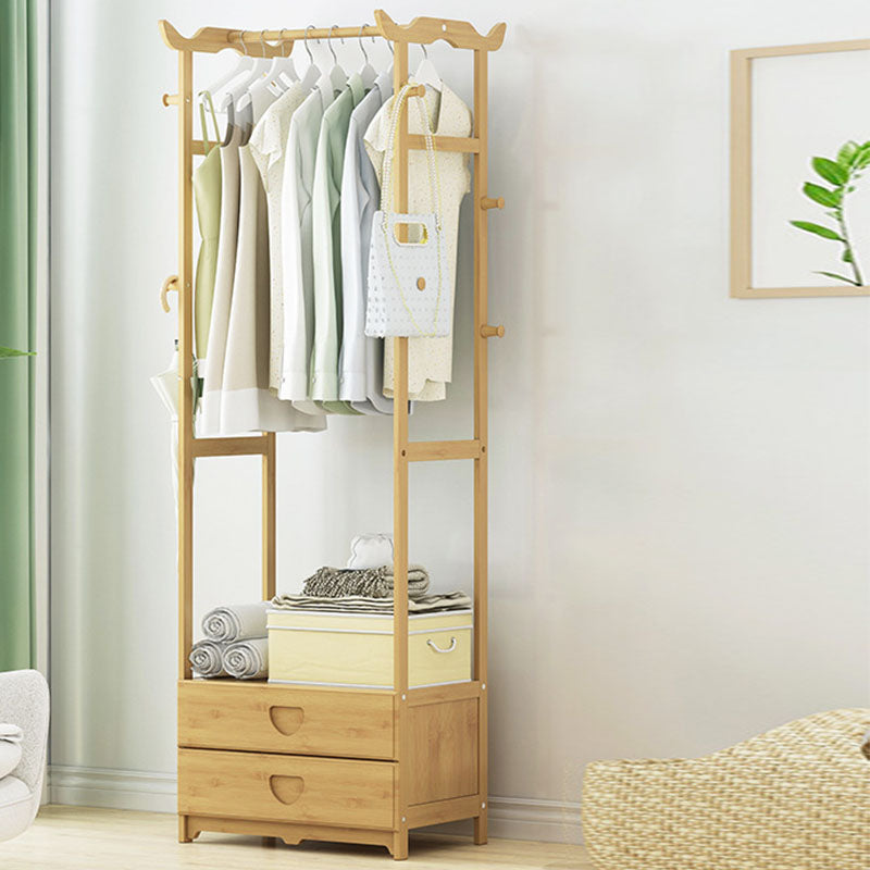 Free Standing Coat Rack Scandinavian Style Wooden Hall Stand with Drawer