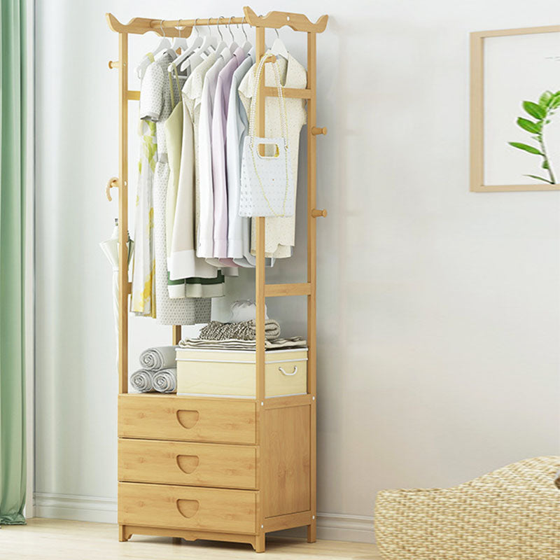 Free Standing Coat Rack Scandinavian Style Wooden Hall Stand with Drawer